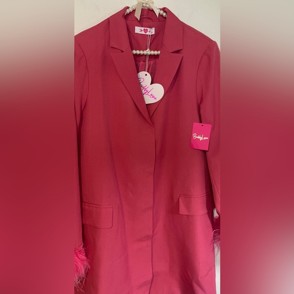 Buddy Love Pink Feather Cuff Suit Jacket - Picture 2 of 12